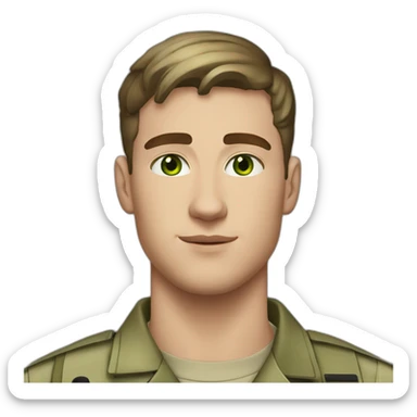 24 year old, white guy, short dark brown hair, green eyes, freckles, army sergeant sticker