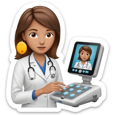 brown haired female doctor adjusting knobs on an ultrasound machine sticker