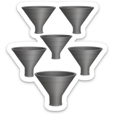 Create a sales funnel image with stacked layers in an emoji style, using simple, rounded shapes, without color or text. Include a Euro symbol (€) on each layer. The funnel should taper from top to bottom, each section showing a basic emoji-like design. sticker