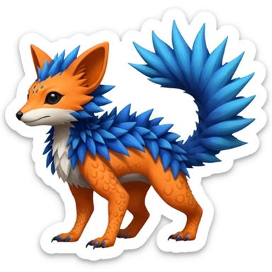 Rare realistic exotic edgy epic pretty beautiful handsome gorgeous aesthetic colorful vibrant Vernid-Trico-species-Fakemon-creature by LiLaiRa, 4 legs, 1 tail, random markings, (full body) sticker