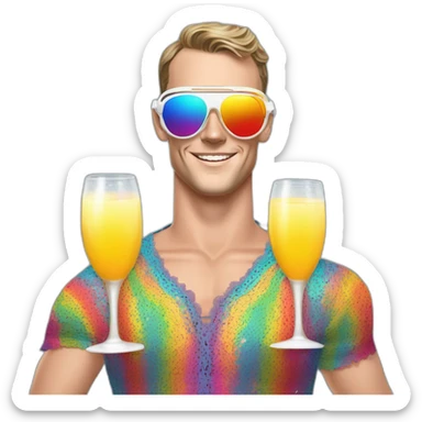 Fancy disco Jonathan Toews wearing rainbow lace shirt and wearing VR glasses and drinking a mimosa sticker