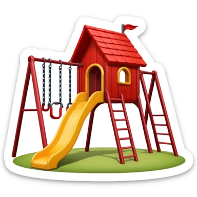 emoji style playground, red roof, one slide, swings, no background sticker