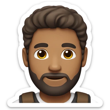 White man with dark hair and a beard holding a Brown and white tabby cat sticker