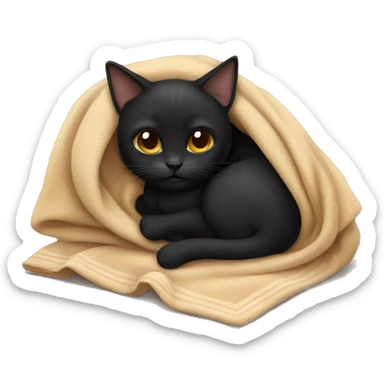 Black cat cuddling with a tan blanket sticker
