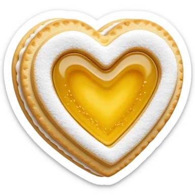 Realistic shortbread cookie in the shape of a heart with color of lemon jelly middle filling and sprinkled powder sugar on top. sticker