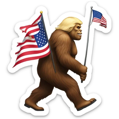 Patriotic Trump Sasquatch walking with flag sticker