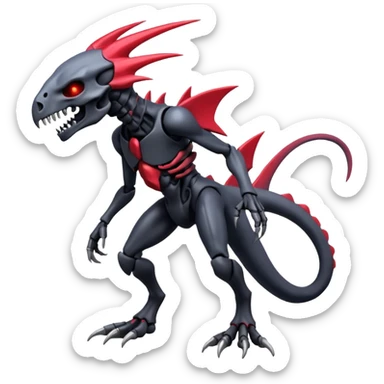 Shiny Futuristic Badass Spectral Dusky Spooky Skull-faced Cool Hot Stylish Handsome Salandit-Darkrai-Genesect-Fakémon-fusion (full body) sticker