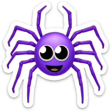 A happy and cute spider mascot. The spider should have a cheerful face and a non-threatening appearance. It should have a sleek, futuristic design with some elements representing technology and data. it has to be purple. sticker