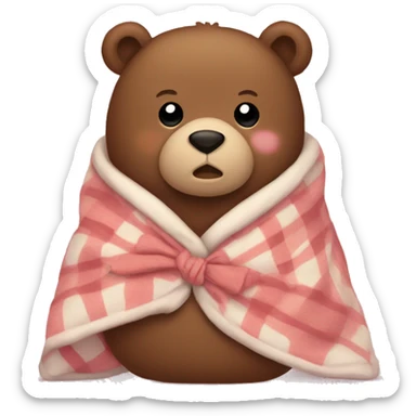 bear cozy in blanket with bow sticker
