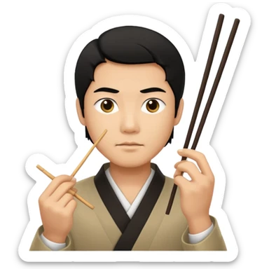 Asian man with really small eyes holding chopsticks sticker