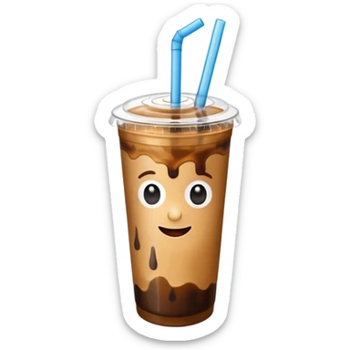  plastic cup of iced coffee with straw. sticker