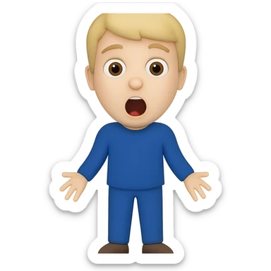 Create a full body surprised young man with mouth open in the same simple emoji style as the reference image, maintaining a transparent background. sticker