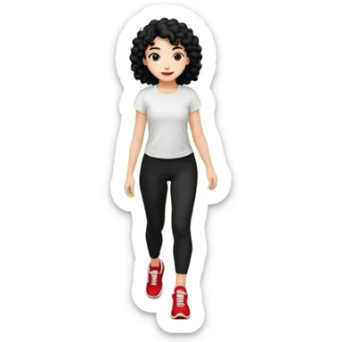 generate a pretty bratz fair skinned girl with curly black hair wearing a white tshirt trekking on a hill road with red sneakers on and black leggings.  Put a hill behind her sticker