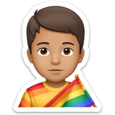 Little Hispanic boy holding pride flag sticker