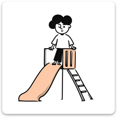 Children's playground slide with ladder in pastel colors (dd9fb0, ffc6d3, a3bfc9, c4bee2, f1b091), hand-drawn doodle style sticker