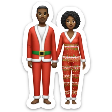 black woman white man couple in matching christmas pajamas  sticker