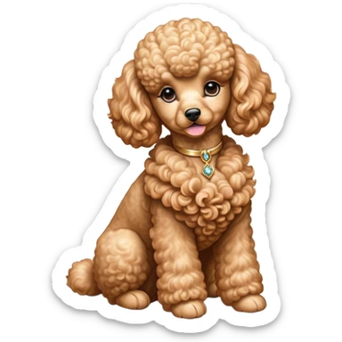 Cinematic Noble Apricot Poodle Portrait Emoji, Poised and regal, with a refined, elegant build and a meticulously groomed, curly apricot Fur, deep-set soulful warm eyes, Simplified yet sharp and sophisticated features, highly detailed, glowing with a soft, dignified glow, high shine, intelligent and graceful, stylized with an air of sophistication, focused and attentive, soft glowing outline, capturing the essence of a watchful and confident companion, so majestic it feels as though it could prance out of the screen with effortless authority! sticker