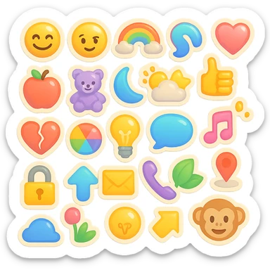 iOS 18 emoji in a minimalist, Pinterest-style, soft color palette, no text sticker