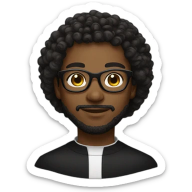 young black catholic priest beard, curly hair, with rounded glasses and clerygman sticker