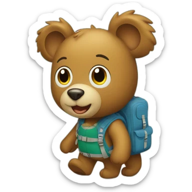 a bear going on holiday with a backpack sticker