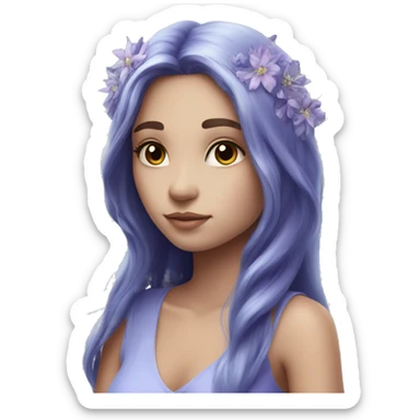 Beautiful, flower, fairy, blue, silver, purple, long hair, big wings sticker