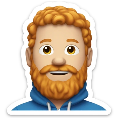 Fat ginger beard man wearing a blue hoodie with hood on sticker