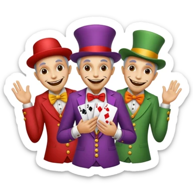 3 poker cards, with crazy colorful human jolly jokers inside, face and body only sticker
