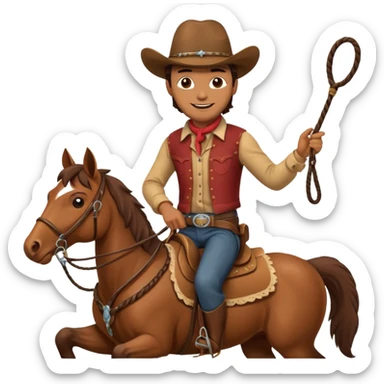 Cowboy riding a horse with whip. With yellow skin and smilling  sticker