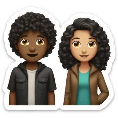 Boy with brown curly hair and girl with black hair  sticker