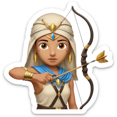 Emoji portrait of an Egyptian archer. Headcloth, bow and arrow, focused expression. sticker
