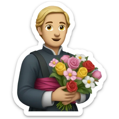 Petrarch holding a bouquet of flowers sticker