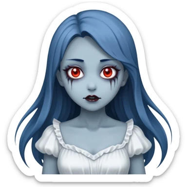 Beautiful ethereal Gorgeous Vampiric Edgy spectral dark greyish-blue whitish gloomy spectral Anime Poltergeist Lady  with a beautiful white dress sticker