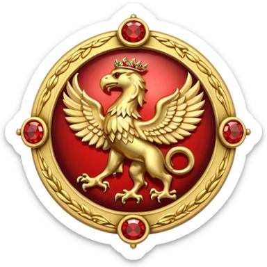 Golden griffin crest / brosch in a circle with red gems and no background sticker