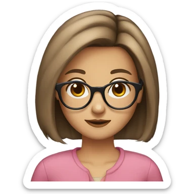 girl, glasses, bob hairstyle, brown hair, dog collar sticker