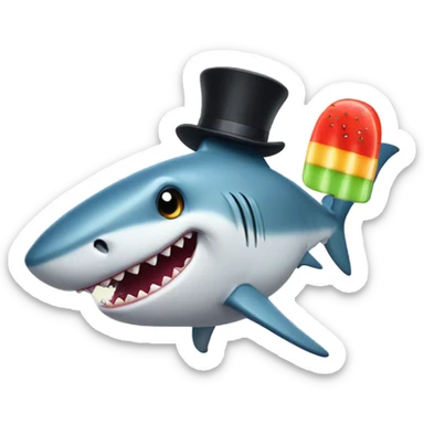 Shark with a top hat eating a popsicle sticker