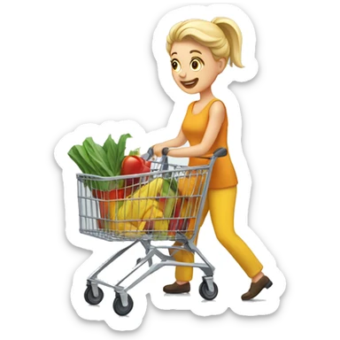White woman pushing shopping cart sticker