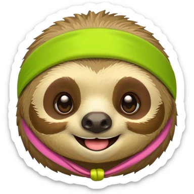a sloth Head with a lime green headband sticker