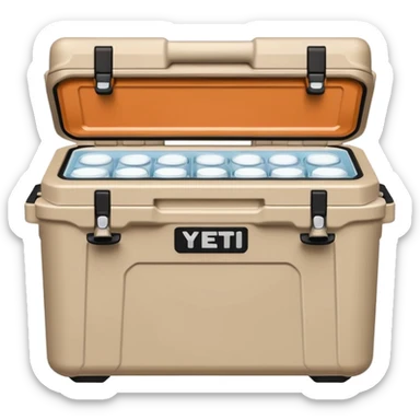 A beige YETI cooler sticker