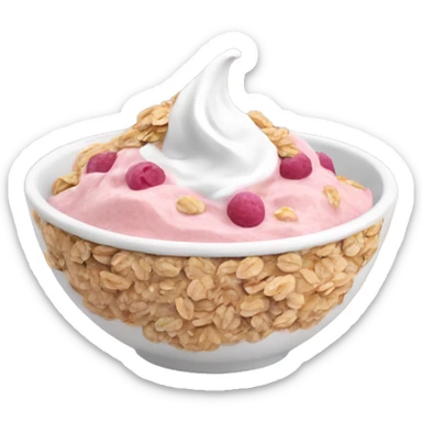 pink yogurt in a bowl with oats on the side sticker