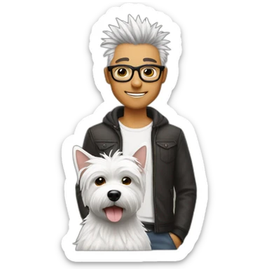 Man with glasses anda spiky hair with westie dog girl sticker
