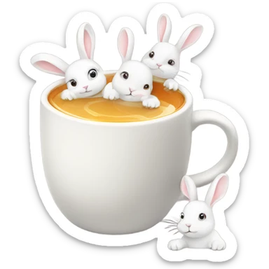 Cup of tea with white cute rabbits  sticker