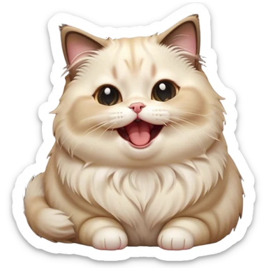 Cinematic Cute Chubby Ragdoll Cat Portrait Emoji, Head tilted playfully and yawning, round and plump body with soft, silky fur in a mix of light and darker points, Simplified yet adorable features, highly detailed, glowing with a warm, friendly glow, high shine, curious yet calm, stylized with a touch of whimsy, bright and endearing, soft glowing outline, capturing the essence of a mischievous yet loving and lazy kitty, so cute it feels like it could stretch out of the screen and cuddle! sticker
