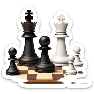 A chessboard with a few strategically placed pieces, including a king, queen, and pawns. The scene highlights the classic black and white squares of the board, emphasizing strategy and thoughtfulness in the game of chess. sticker