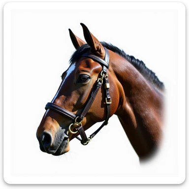 Hermès-style horse head, classic equestrian harness, photorealistic, white background sticker