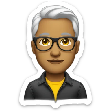 white entreprenuer with yellow tinted glasses and combed black hair and clean shaved sticker