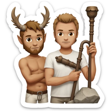 Cinematic realistic ultra HD - musician Sting leaning against a stone sculpture of a satyr with pipes sticker