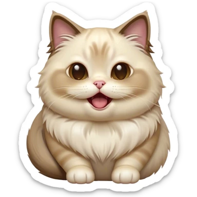 Cinematic Cute Chubby Ragdoll Cat Portrait Emoji, Head tilted playfully and yawning, round and plump body with soft, silky fur in a mix of light and darker points, Simplified yet adorable features, highly detailed, glowing with a warm, friendly glow, high shine, curious yet calm, stylized with a touch of whimsy, bright and endearing, soft glowing outline, capturing the essence of a mischievous yet loving and lazy kitty, so cute it feels like it could stretch out of the screen and cuddle! sticker