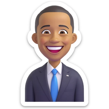Barack Obama as an emoji, laughing, with expressive eyes and a suit sticker