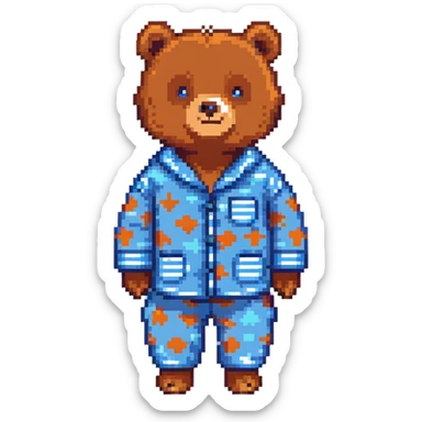 bear in blue pajamas pixel art sticker