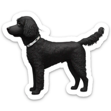 side profile medium sized black and white doodle on a leash going for a walk sticker